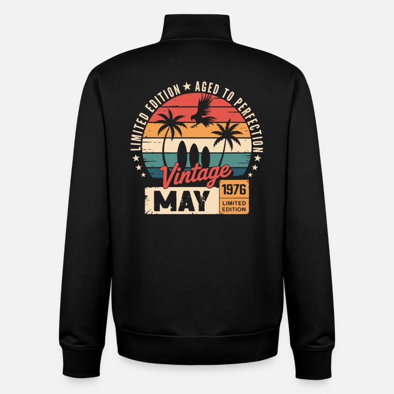 Anniversaire spécial avec ce design Mai 1976 - Sweat zippé unisexe en coton bio Stanley/Stella - noir