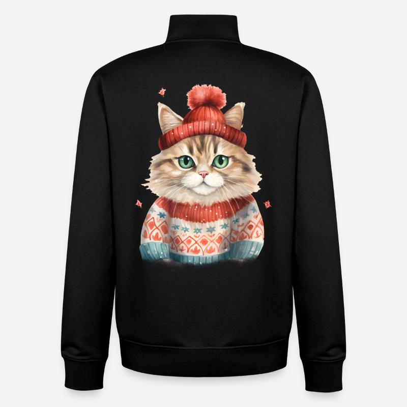 Winterkatze im Strickpullover - Unisex Organic Zip Sweatshirt von Stanley/Stella - Schwarz