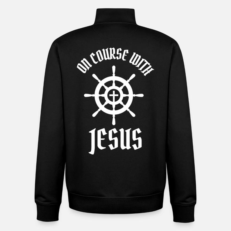 ON COURSE WITH JESUS - Unisex Organic Zip Sweatshirt by Stanley/Stella - black