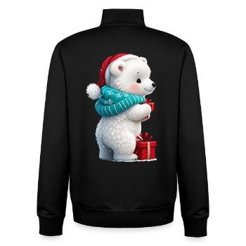 Süßer kleiner Bär mit Weihnachtsmütze und Geschenk. - Unisex Organic Zip Sweatshirt von Stanley/Stella - Schwarz - Hinten - AI Model Male 185 light (185cm)