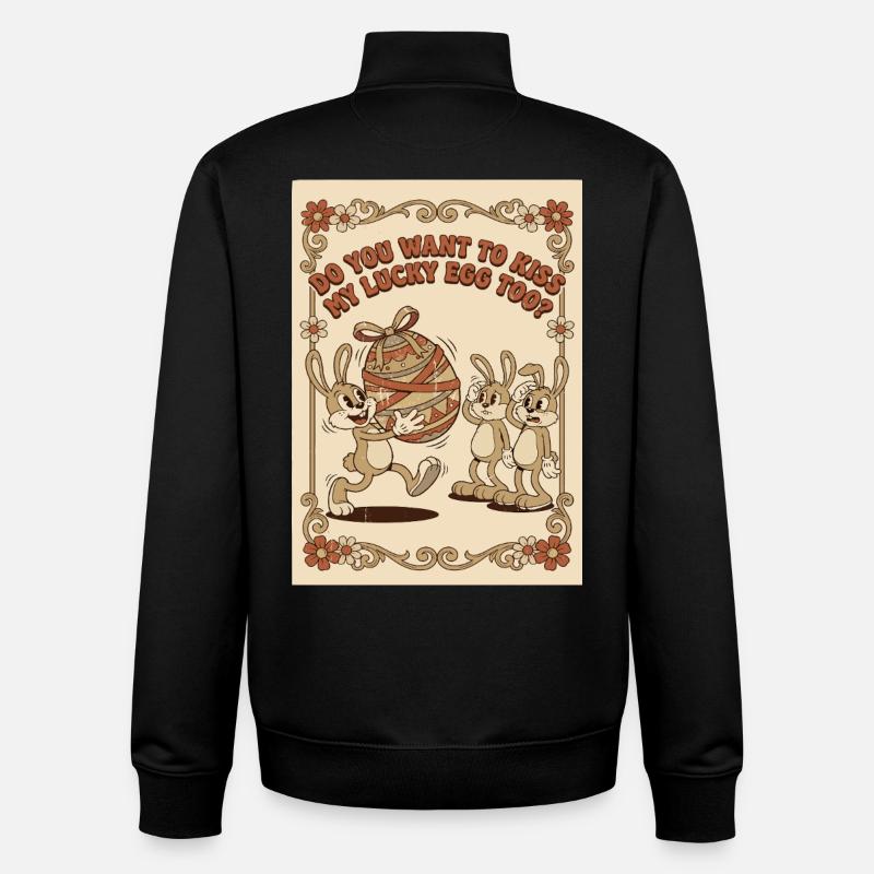 Lucky_Egg_Retro_Hasen - Sweat zippé unisexe en coton bio Stanley/Stella - noir