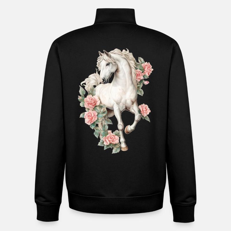 Cheval aux roses - Sweat zippé unisexe en coton bio Stanley/Stella - noir