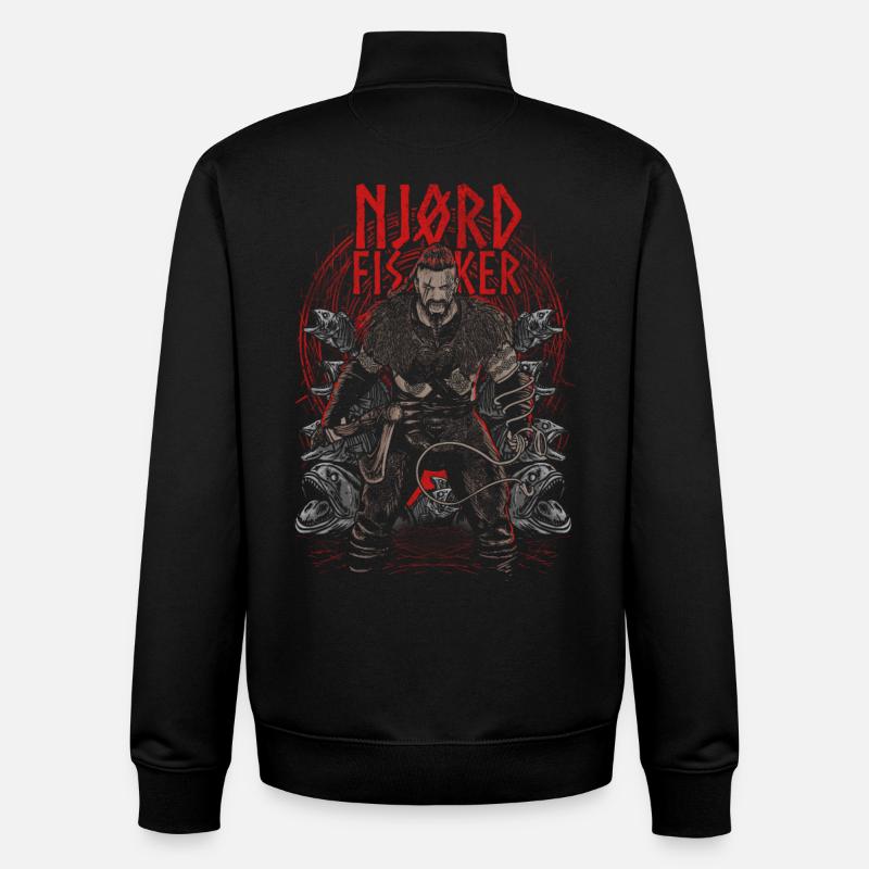 Njørd Fisker - Viking - rouge - Sweat zippé unisexe en coton bio Stanley/Stella - noir