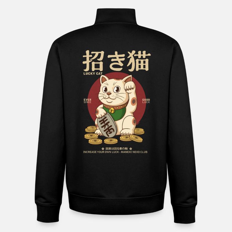 Maneki Neko - Sweat zippé unisexe en coton bio Stanley/Stella - noir