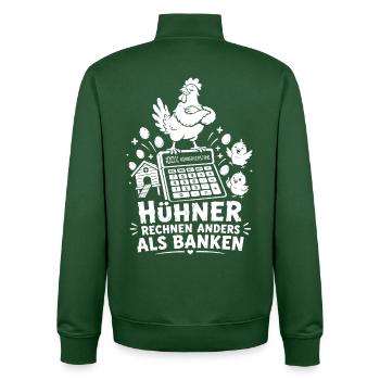 Hühner rechnen anders als Banken - Unisex Organic Zip Sweatshirt von Stanley/Stella - Flaschengrün - Hinten - AI Model Male 185 dark (185cm)
