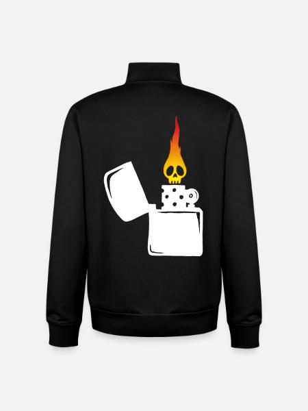 flaming skull and white lighter - Unisex Organic Zip Sweatshirt by Stanley/Stella - black
