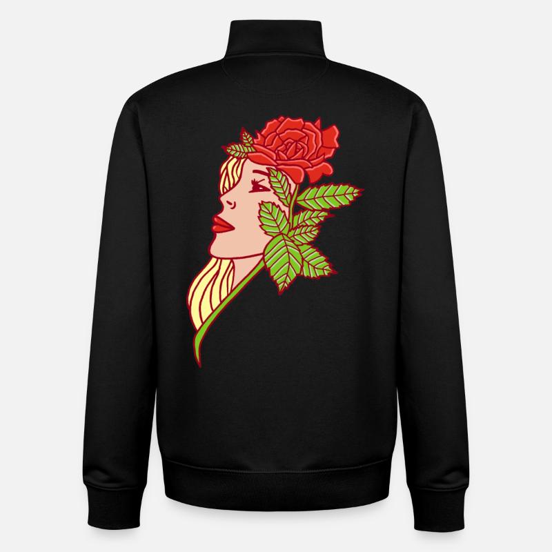 La dame et la rose - Sweat zippé unisexe en coton bio Stanley/Stella - noir