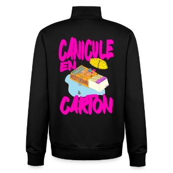 Canicule en Carton , été méditerranéen - Sweat zippé unisexe en coton bio Stanley/Stella - noir - Dos - AI Model Male 185 light (185cm)