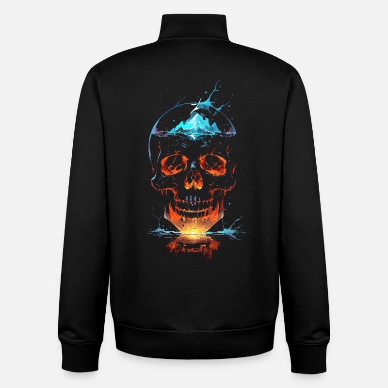 Crâne de Feu et Glace Éclatant - Sweat zippé unisexe en coton bio Stanley/Stella - noir