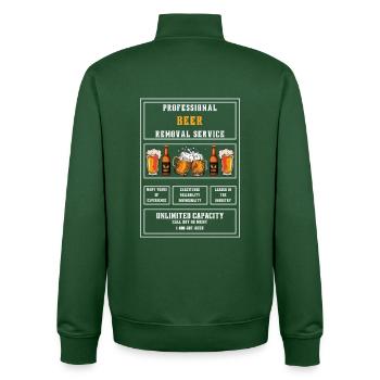 Service d’enlèvement de bière - Funny Ironic Wear - Sweat zippé unisexe en coton bio Stanley/Stella - vert bouteille - Dos - AI Model Male 185 dark (185cm)