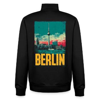 Imprimé vintage de la Berlin Skyline - Sweat zippé unisexe en coton bio Stanley/Stella - noir - Dos - AI Model Male 185 light (185cm)