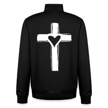 Weißes Kreuz mit einem Herzen darin - Unisex Organic Zip Sweatshirt von Stanley/Stella - Schwarz - Hinten - AI Model Male 185 light (185cm)