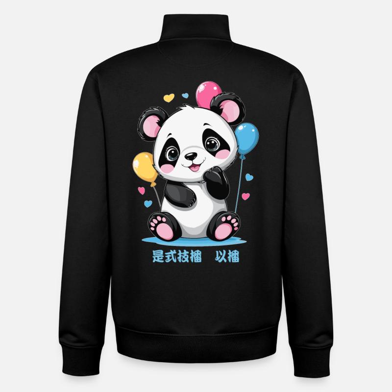 Ours panda mignon - Sweat zippé unisexe en coton bio Stanley/Stella - noir