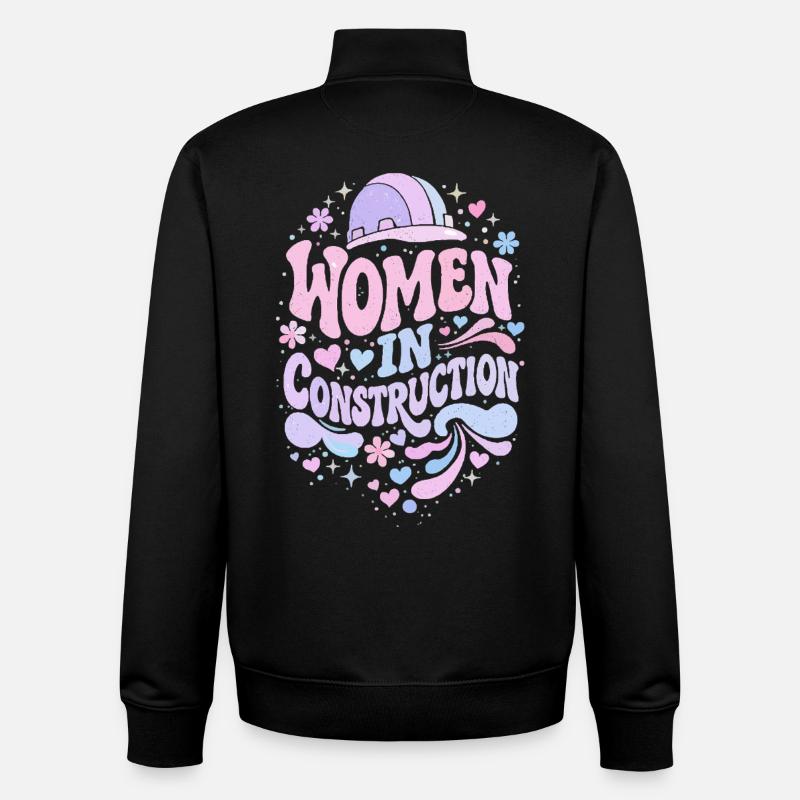 Women in Construction – Pastel Retro - Sweat zippé unisexe en coton bio Stanley/Stella - noir