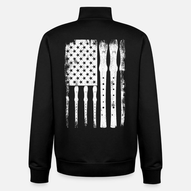 Flute U.S. Flag - Unisex Organic Zip Sweatshirt by Stanley/Stella - black