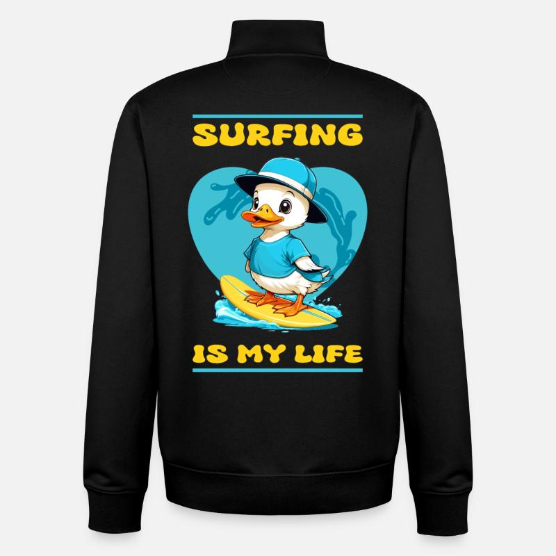 Canard surfeur mignon - Sweat zippé unisexe en coton bio Stanley/Stella - noir