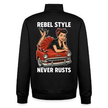 Rockabilly Pin-Up: Rebel Style Never Rusts Retro - Unisex Organic Zip Sweatshirt by Stanley/Stella - black - Back - AI Model Male 185 light (185cm)