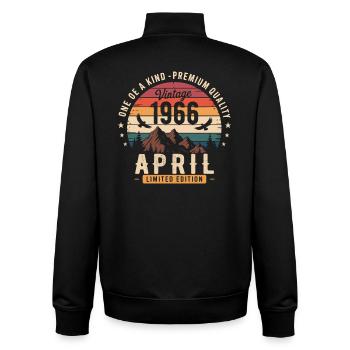 Millésime Anniversaire Avril 1966 April 1966 - Sweat zippé unisexe en coton bio Stanley/Stella - noir - Dos - AI Model Male 185 light (185cm)