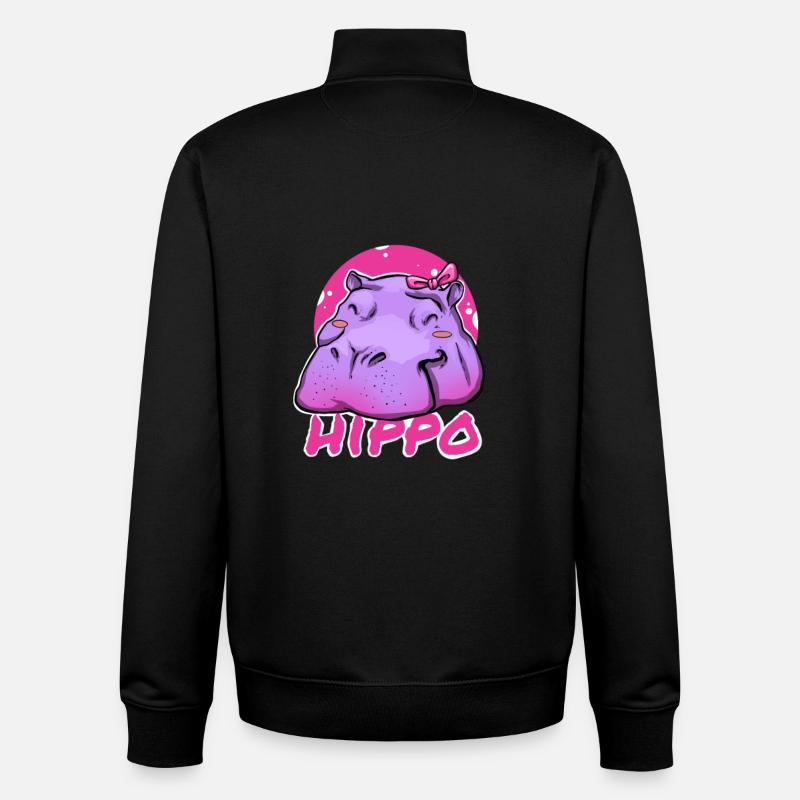 Hippopotame mignon avec nœud rose - Sweat zippé unisexe en coton bio Stanley/Stella - noir