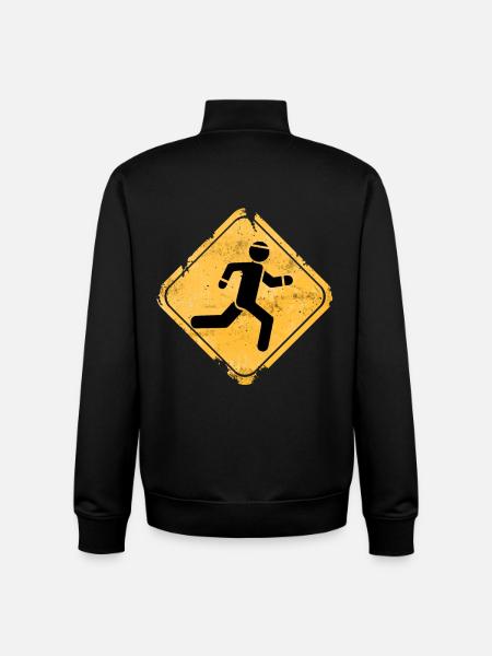 Grunge Runner Crossing Warning Sign - Unisex Organic Zip Sweatshirt by Stanley/Stella - black