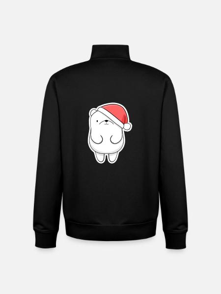 Christmas Bear with Santa Hat - Unisex Organic Zip Sweatshirt by Stanley/Stella - black