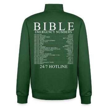 bible emergency numbers - Unisex Organic Zip Sweatshirt by Stanley/Stella - bottle green - Back - AI Model Male 185 dark (185cm)