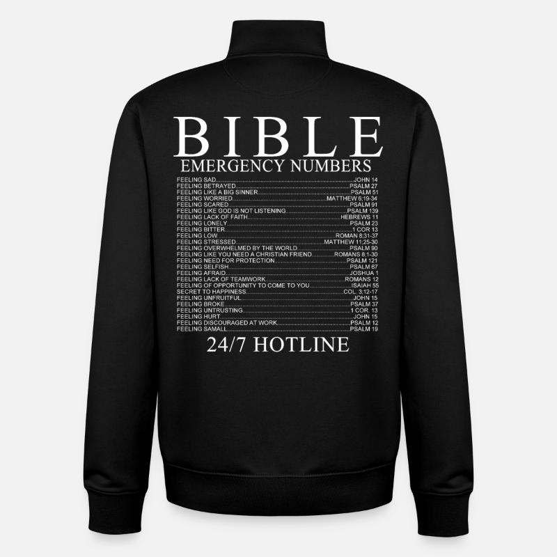 numéros d'urgence de la Bible - Sweat zippé unisexe en coton bio Stanley/Stella - noir