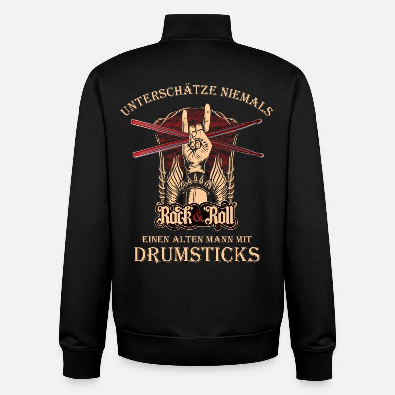 Drummer Schlagzeuger - alter Mann mit Drumsticks - Unisex Organic Zip Sweatshirt von Stanley/Stella - Schwarz