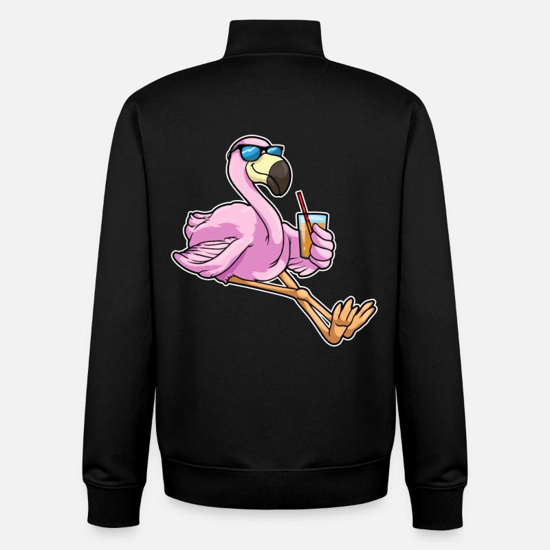 Flamingo with drink with straw - Unisex Organic Zip Sweatshirt by Stanley/Stella - black