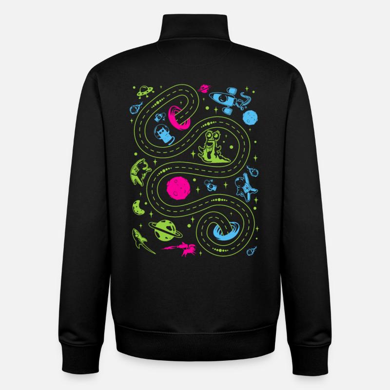 Outer Space Car Track Kids - Sweat zippé unisexe en coton bio Stanley/Stella - noir