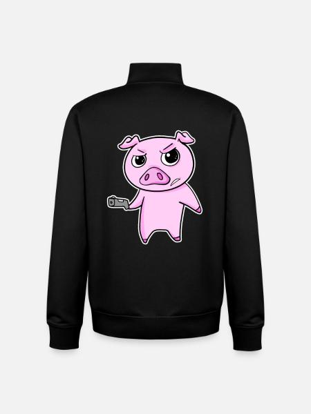 Gangster pig with weapon - Unisex Organic Zip Sweatshirt by Stanley/Stella - black