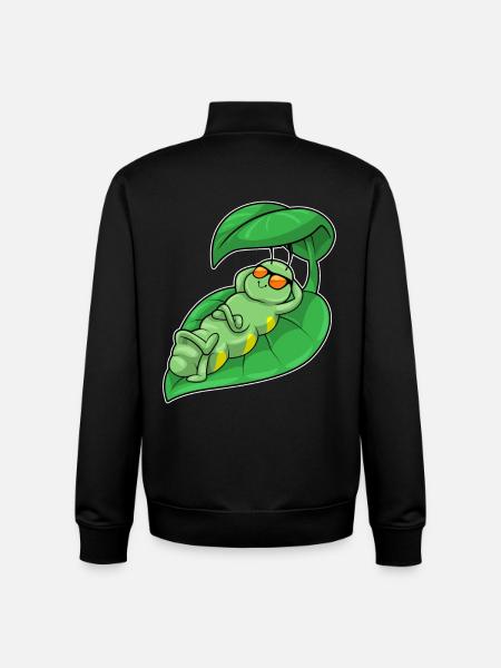 Caterpillar with leaf as parasol - Unisex Organic Zip Sweatshirt by Stanley/Stella - black