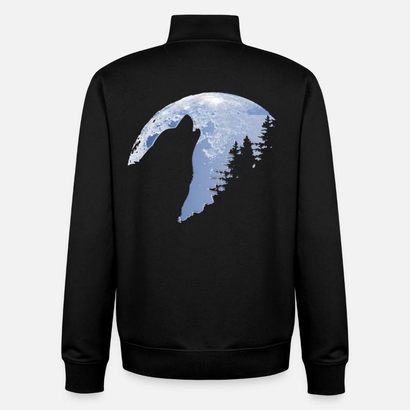 Wolf howls moon - Wolf's silhouette - Unisex Organic Zip Sweatshirt by Stanley/Stella - black