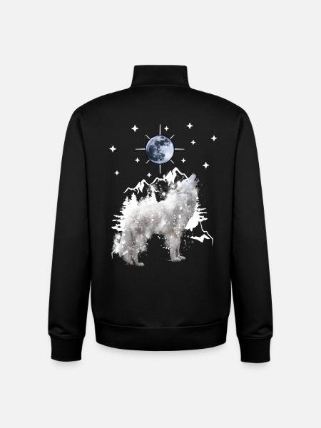 howling wolf silhouette with moon - Unisex Organic Zip Sweatshirt by Stanley/Stella - black