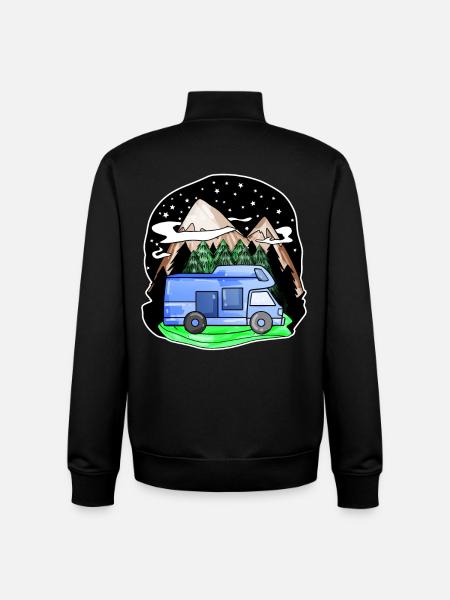 Camping-car Mountain Mountains Camping Camper - Sweat zippé unisexe en coton bio Stanley/Stella - noir