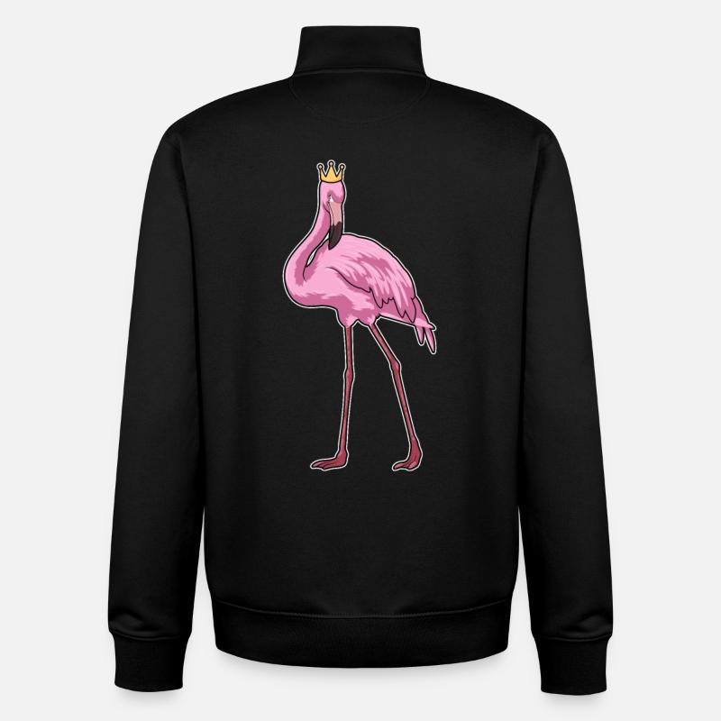 Flamant rose avec couronne - Sweat zippé unisexe en coton bio Stanley/Stella - noir