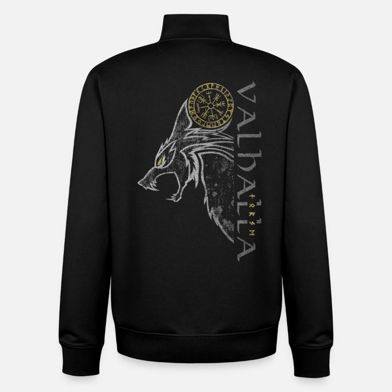 Valhalla Wolf Vegvisir Viking Boussole Runique - Sweat zippé unisexe en coton bio Stanley/Stella - noir