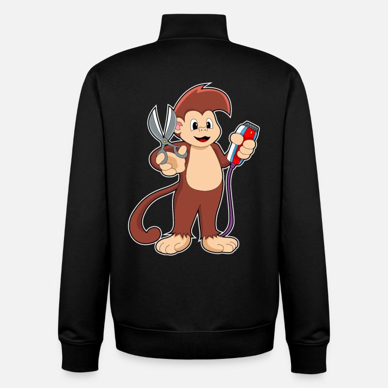 Ciseaux de coiffeur singe - Sweat zippé unisexe en coton bio Stanley/Stella - noir