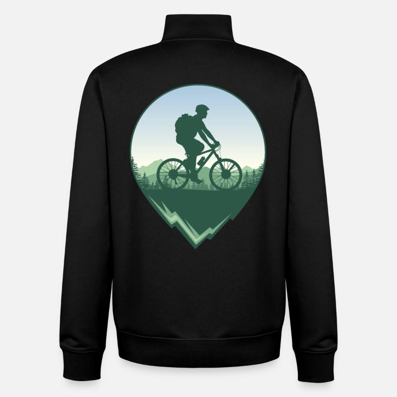 Mountainbiker vor Wald und Bergen - Unisex Organic Zip Sweatshirt von Stanley/Stella - Schwarz