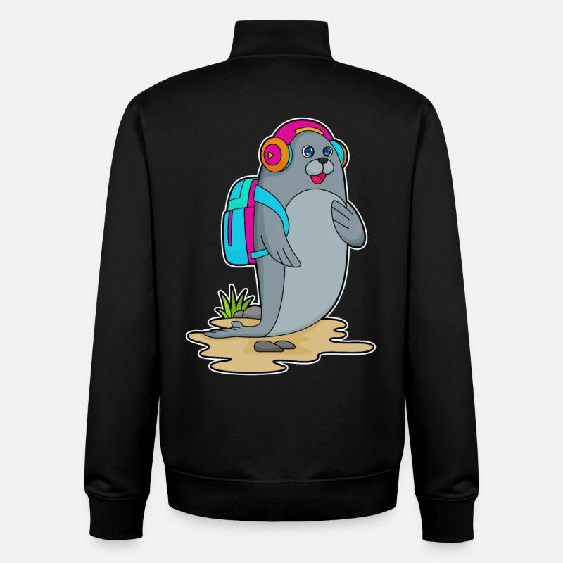 Seal Hiker Backpack Hiking - Unisex Organic Zip Sweatshirt by Stanley/Stella - black