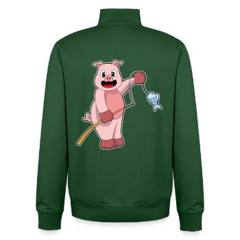 Pig Angler Fish Fishing - Unisex Organic Zip Sweatshirt by Stanley/Stella - bottle green - Back - AI Model Male 185 dark (185cm)