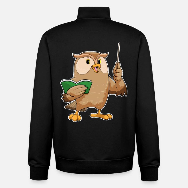 Owl teacher pointer school - Unisex Organic Zip Sweatshirt by Stanley/Stella - black