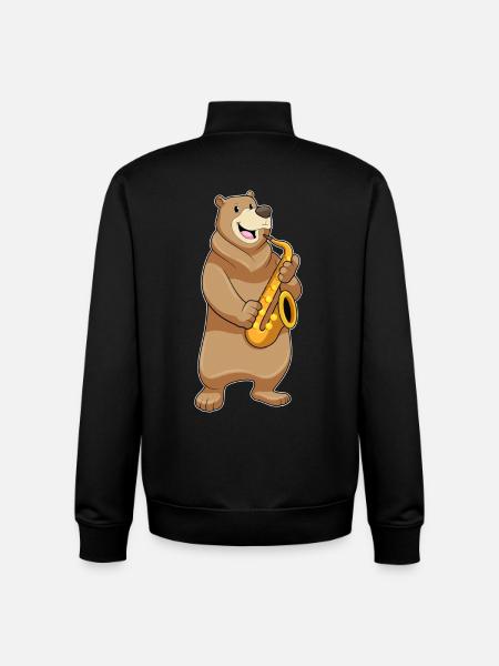 Bear Musician Saxophone Music - Unisex Organic Zip Sweatshirt by Stanley/Stella - black