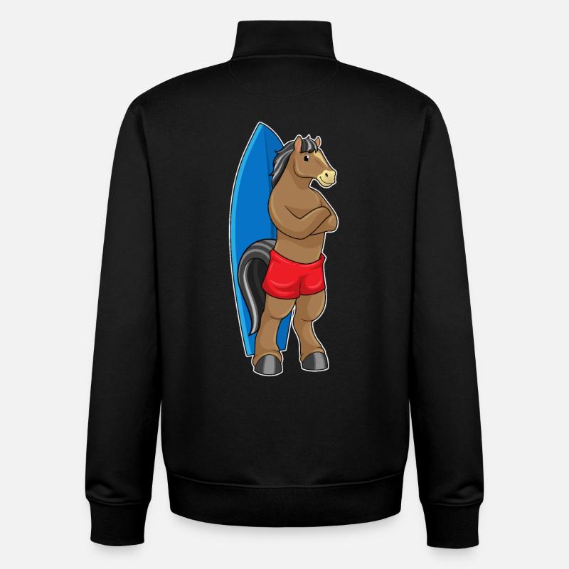 Pferd als Surfer mit Surfbrett - Unisex Organic Zip Sweatshirt von Stanley/Stella - Schwarz