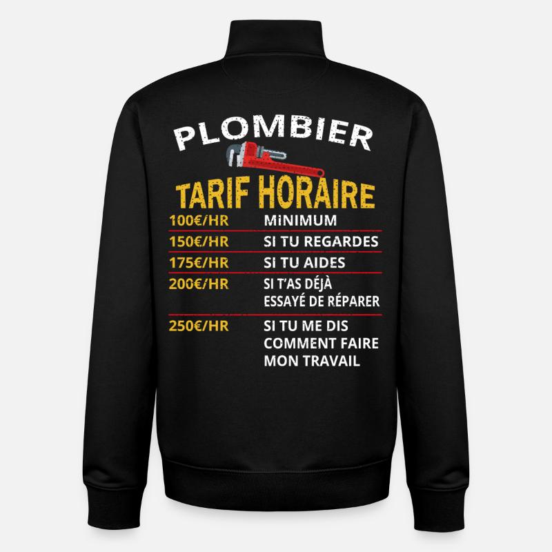 Plombier Tarif horaire cadeau pour plombier - Sweat zippé unisexe en coton bio Stanley/Stella - noir