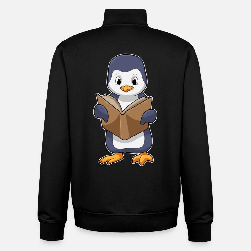 Penguin Nerd Book - Unisex Organic Zip Sweatshirt by Stanley/Stella - black
