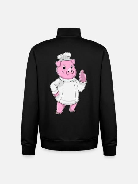 Pig Chef Chef Hat Cooking - Unisex Organic Zip Sweatshirt by Stanley/Stella - black