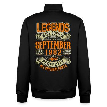 1982 Septembre Légende d’anniversaire - Sweat zippé unisexe en coton bio Stanley/Stella - noir - Dos - AI Model Male 185 light (185cm)