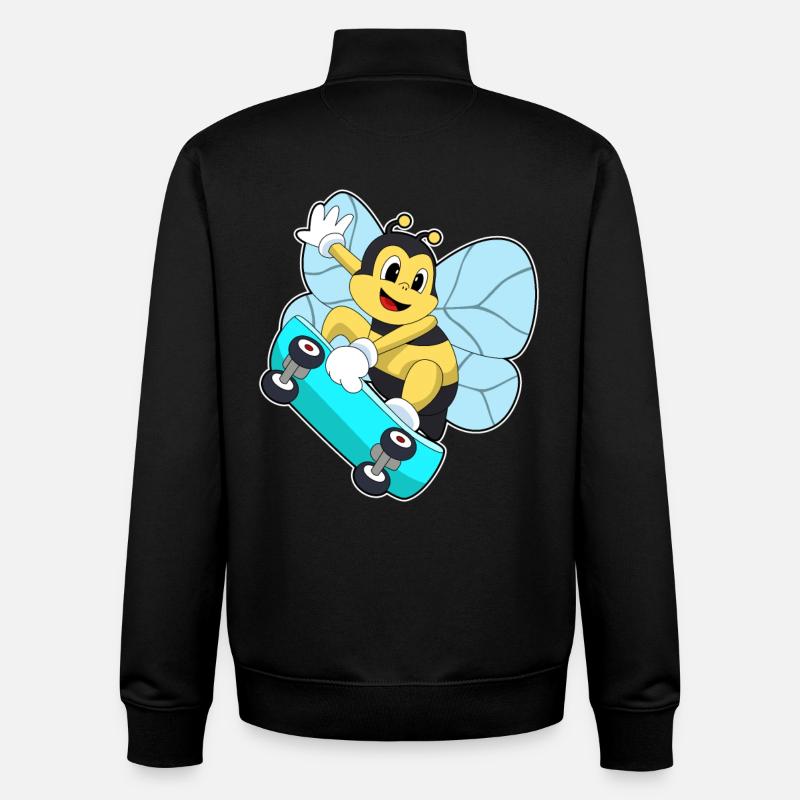 Skateboard Bee Skateur - Sweat zippé unisexe en coton bio Stanley/Stella - noir