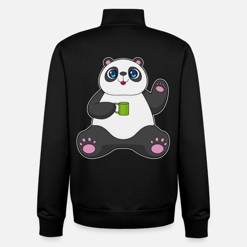 Panda mit Kaffeebecher - Unisex Organic Zip Sweatshirt von Stanley/Stella - Schwarz